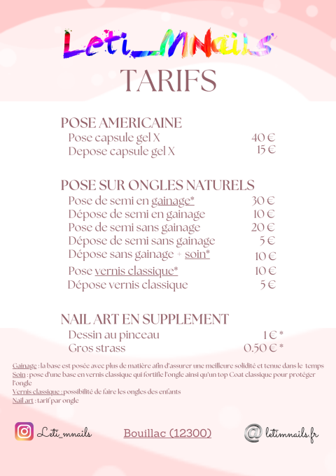 Tarifs préstation